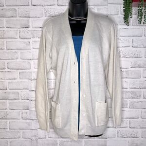 Vintage Damart Ivory Knit Cardigan Sweater Button Down Size Large
